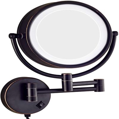 8.5 Inch Wall Mounted LED Lighted Makeup Mirror with Magnification, Oil Rubbed Black Bathroom Double Sided Shaving Vanity Mirror, Plug Powered,7X