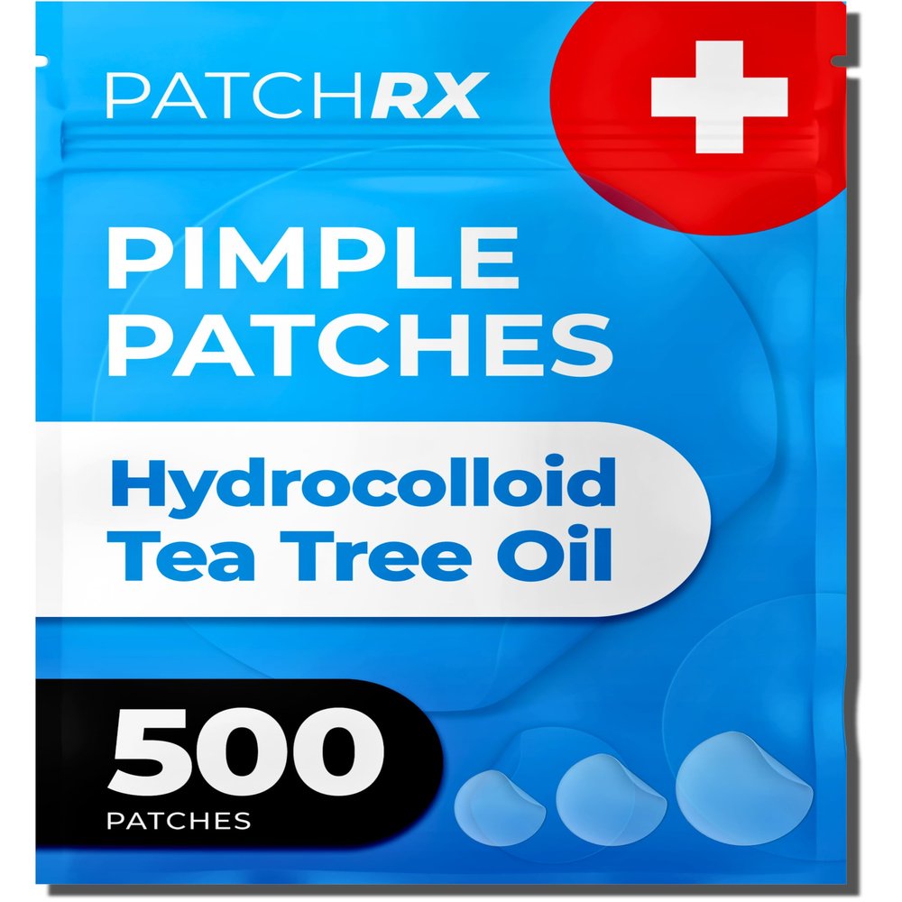 PatchRx Pimple Patches for Face (500 Patches), Hydrocolloid Acne Patches with Tea Tree Oil, Pimple Patch Pimple Stickers - Hydrocolloid Patch Acne Dots - Acne Pimple Patches For Face - Zit Patches