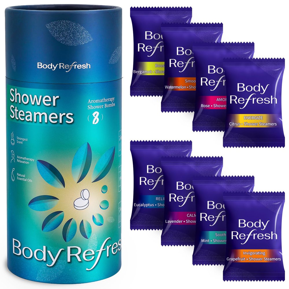 BodyRefresh Shower Steamers Aromatherapy 8 Pack - Birthday Gifts for Men, Valentines Day Gifts for Him, Husband, Shower Bombs for Home Spa Relaxation, Stress Relief, Easter Basket Essential