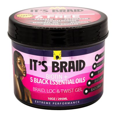 African Anti Aging It's Braid Braid, Loc, & Twist Gel With Biotin + 5 Black Essential Oils 10 Oz (Pack of 1)