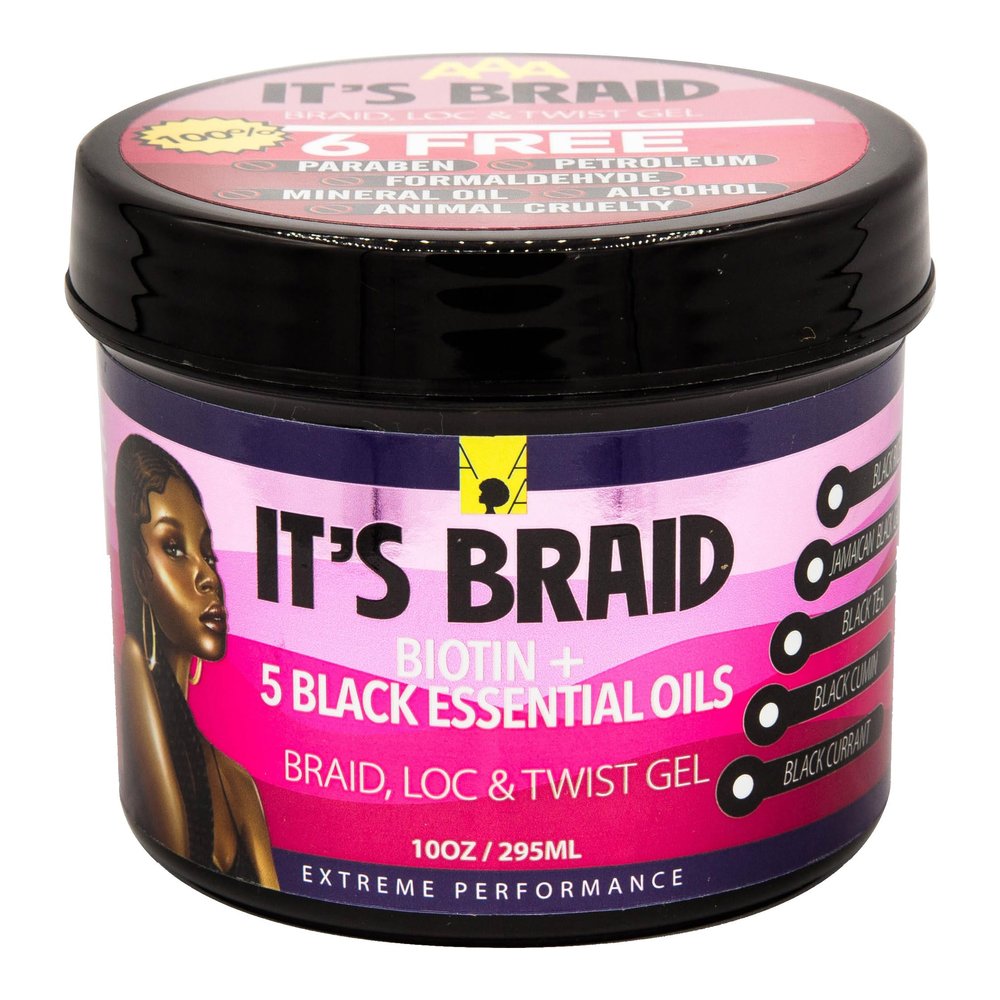 African Anti Aging It's Braid Braid, Loc, & Twist Gel With Biotin + 5 Black Essential Oils 10 Oz (Pack of 1)