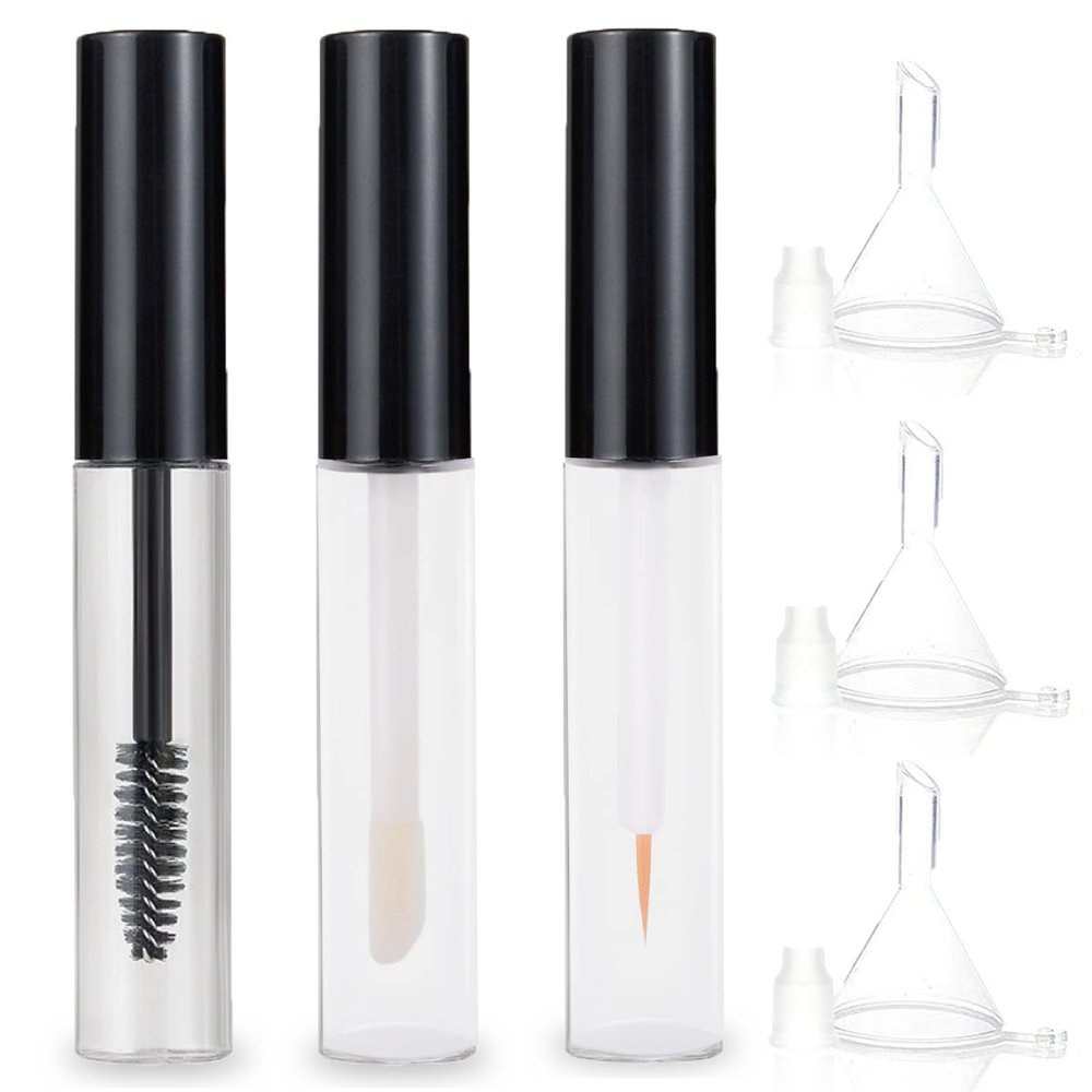 Empty Mascara Tube, 3 PCS 10ML Empty Mascara Tube and Wand, Eyeliner Tube and Lip Gloss Tubes for Castor Oil (Black)