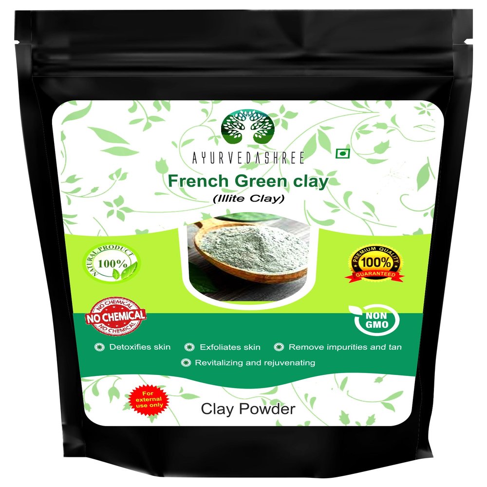 AYURVEDASHREE French Green Clay Powder 50 Gm | 100% Pure Montmorillonite Clay | Absorbs Excess Oil | Highly Recommended For Oily Skin | Deep Facial Cleanser