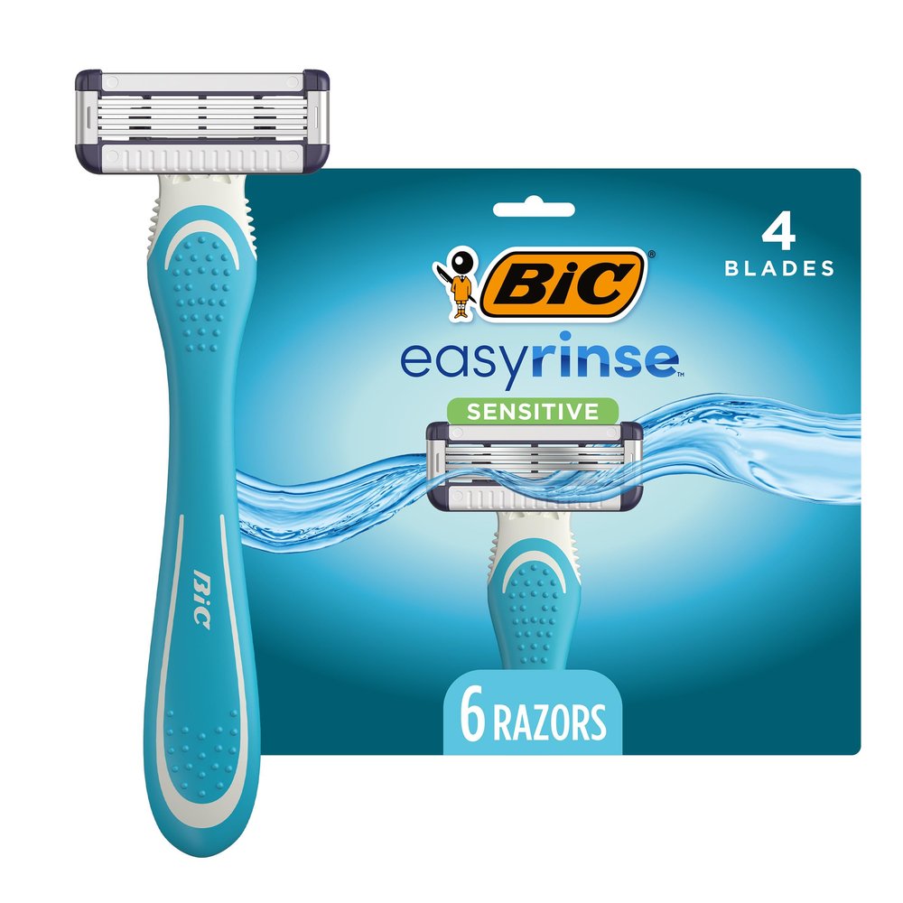 BIC EasyRinse Sensitive Anti-Clogging Men's Disposable Razors, Clinically Proven for Sensitive Skin, Shaving Razors With 4 Blades, 6 Count