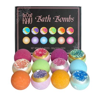 KAV Bath Bombs for Women Natural Geode Bathbombs for Girls, Tweens | Set of 12 Organic Bath Bomb Giftset with Various Scents and Colors, Moisturizing Spa Fizzies Essential Oil Infused Gift-Ready