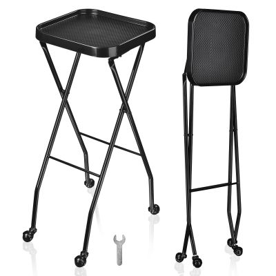 HeyJiaYu Folding Salon Tray, Beauty Tray Cart with Rolling Casters, Rolling Tray Station, Salon Tool Organizer Trolley, Metal Service Tray for Spa Home