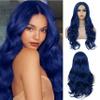 Salaibs Long Blue Curly Wavy Wigs for Women Lace Front Wigs Synthetic Natural Hairline Side Part Heat Resistant Halloween Cosplay Hair Wig view 1