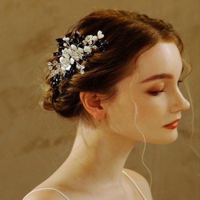 AUNEAL Bride Wedding Hair Comb Black Teardrop Hair Pins Bridal Headpieces Vintage Handband Accessories Jewelry for Women