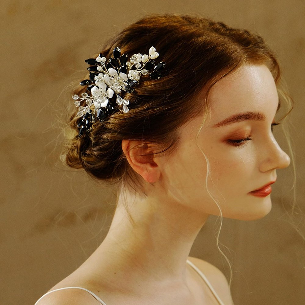 AUNEAL Bride Wedding Hair Comb Black Teardrop Hair Pins Bridal Headpieces Vintage Handband Accessories Jewelry for Women