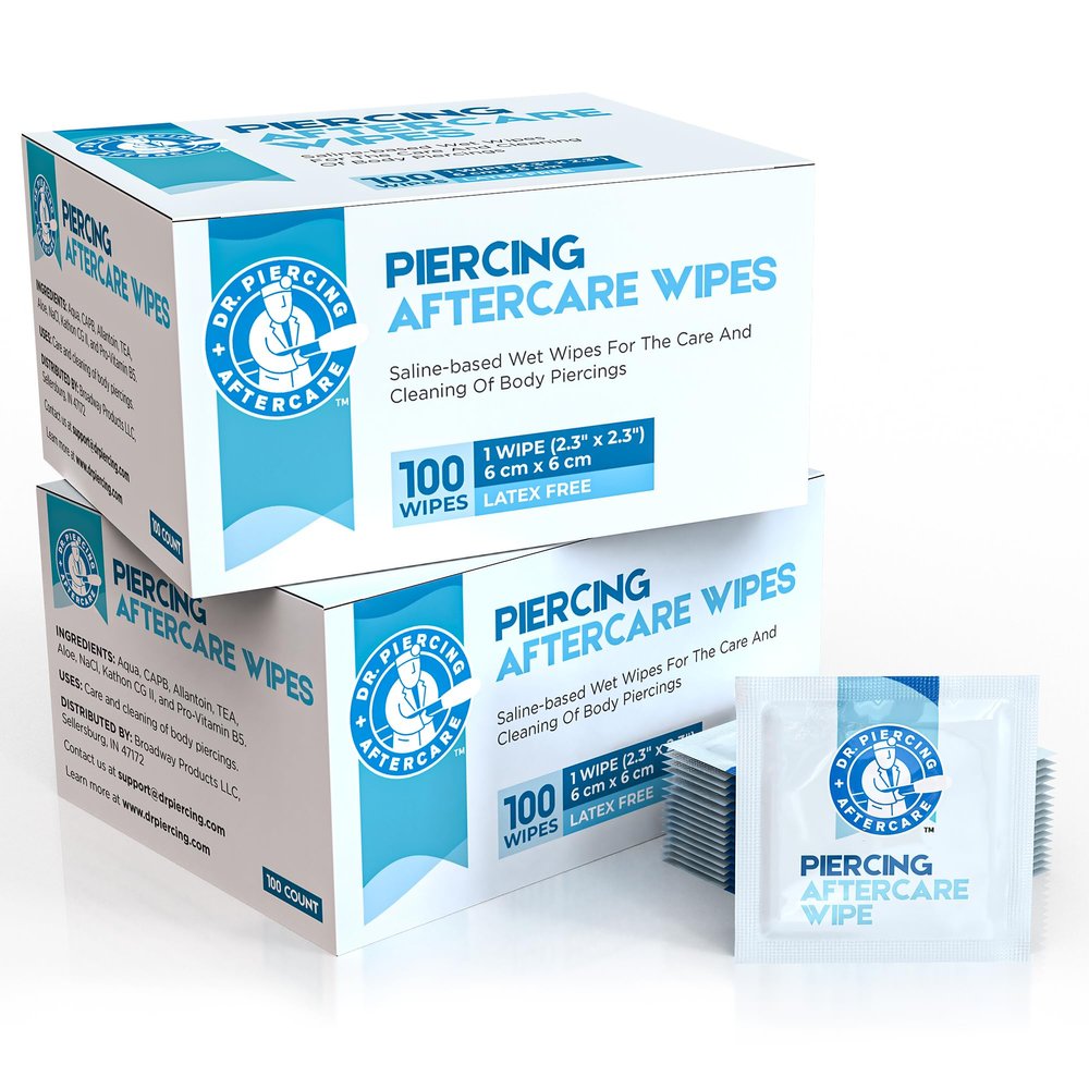 Dr. Piercing Aftercare Wipes  Piercing Aftercare | Saline Solution for Piercings - Keloid Bump Ear Piercing Cleaner  Ears Lips Belly Nose Piercing Bump - Piercing Hole Cleaner (200 Count)