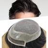 SINGA HAIR Mens Toupee Fine Mono Center Hair System for Men Durable Poly Skin PU Around Toupee for Men Human Hair Natural Hairline 8"X10"#1B30 Natural Black+30% Gray-120% Med-Light to Medium Density view 1