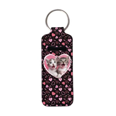 Baxinh Cute Cat Couple Printed Chapstick Holder Keychain for Lip Balm Lipstick, Valentine's Day Neoprene Portable Heart Printed Lipstick Holder Keychain for Women Girl