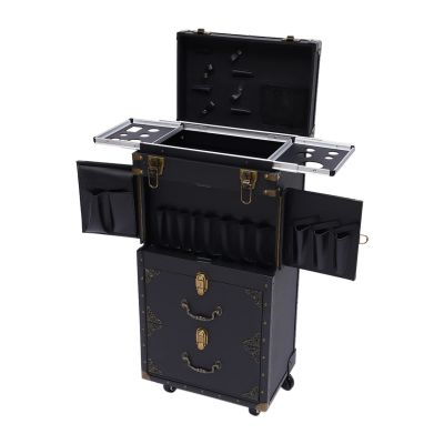 4-Tiers Portable Rolling Makeup Case,Hairdressing Trolley Beauty Salon Cosmetic Lockable Travel Train Case,Hairstylist Luggage Organizer Tool Box with 4 Wheels