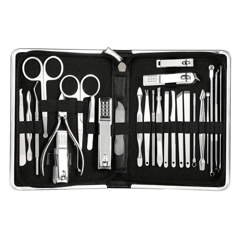 SEDLAV 26-Piece Stainless Steel Nail Clippers Manicure Set - Professional Grooming KitCutter Scissor Cuticle Nipper Nail Tools Set/Black for Precise Nail Care and Beauty.