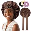 AWAYTR Satin Bonnet for Women, 2-Layer Large Sleep Cap with Adjustable Drawstring, Brown Includes 3 Hair Scrunchies view 1