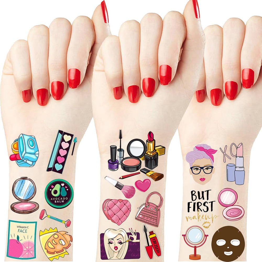 20 Sheets Spa Temporary Tattoos Pink Makeup Birthday Party Decorations Favors Spa Tattoos for Kids Girls Women Spa Birthday Party Supplies (400PCS)