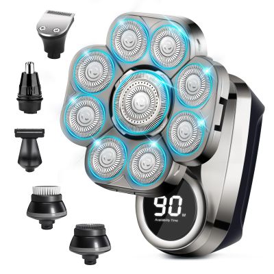 9D Head Shavers for Bald Men, Electric Shaver for Men,6 in 1 Mens Grooming Kit with Nose Hair Trimmer, Beard Trimmer,Waterproof Wet/Dry Rotary Shaver,Gift for Father, Husband, Boyfriend