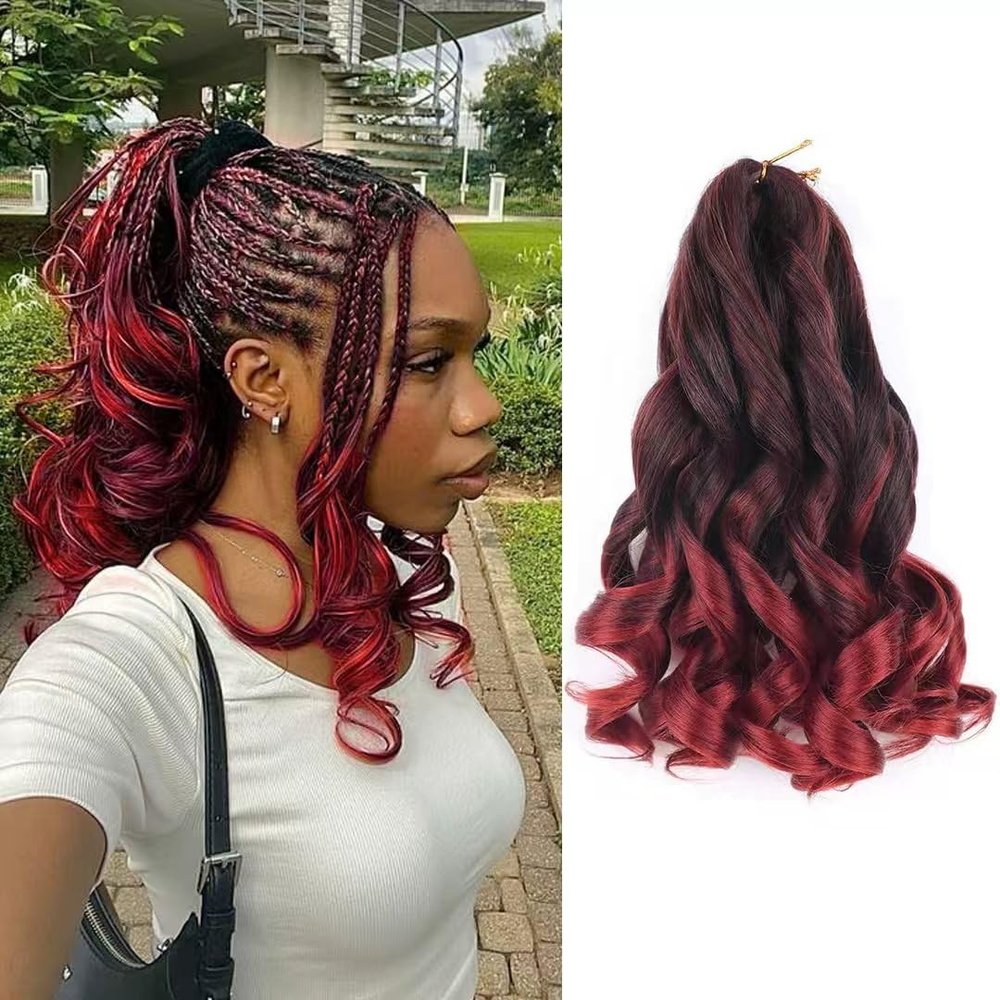 Burgundy French Curl Braiding Hair 10 Inch Curly Braiding Hair Pre Stretched 8 Packs French Curl Crochet Braids for Box Braids with Curly Ends for Black Women (10 Inch,Tbug)