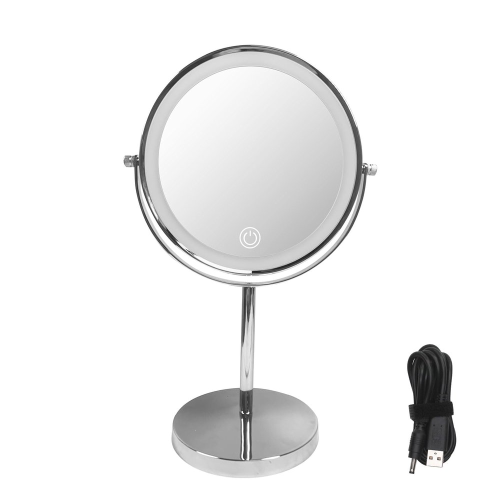 3 Colors Dimmable LED Lighting, 1X/10X Double Sided Magnifying Cosmetic Mirror with Touch Control, 360Rotation, Bathromm Vanity Mirror, Desk Top Make Up Mirror (Chrome)