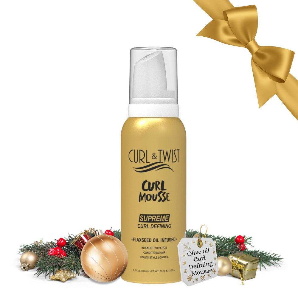 Curl & Twist Supreme Curl Defining Mousse 2.7fl oz/ 80ml  Flaxseed & Coconut Oil Infused Vitamin E Prevents Dryness Restores Vibrancy and Adds Shine to Curls Enhances Definition and Manageability