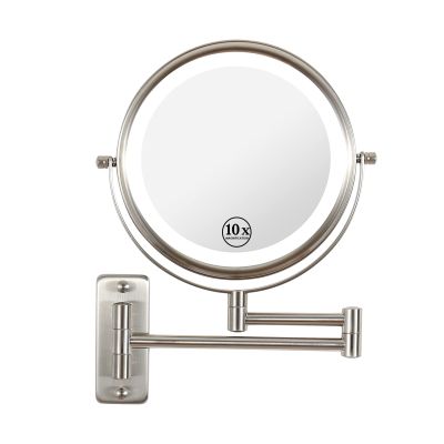 8-inch Wall Mounted Makeup Vanity Mirror, 3 Colors Led Lights, 1X/10X Magnification Mirror, 360 Swivel with Extension Arm (Brushed Nickel)