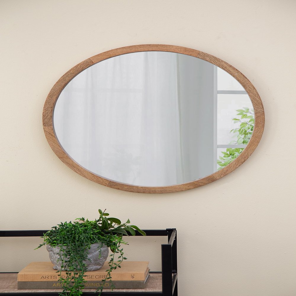 20" x 20" Circle Wall Mirror with Wooden Frame, Wall Mirror for Living Room, Dining Room, Foyer, Bathroom, Office
