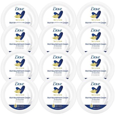 Dove Body Love Rich Nourishment Cream, Face, Hand & Body Lotion for Extremely Dry Skin, Fast-Absorbing 72-Hour Moisturizing Cream with Ceramide Serum, Travel Size, 2.53 Oz (Pack of 12)