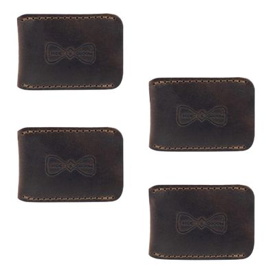 Hide & Groom, Set of 4 Double Edge Safety Razor Head Protective Sheath for Groomsmen, Shaving Travel Cover, Full Grain Leather, Handmade, Bourbon Brown