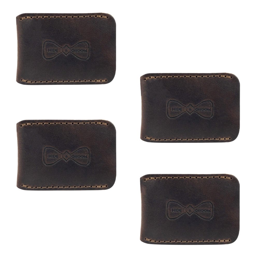 Hide & Groom, Set of 4 Double Edge Safety Razor Head Protective Sheath for Groomsmen, Shaving Travel Cover, Full Grain Leather, Handmade, Bourbon Brown