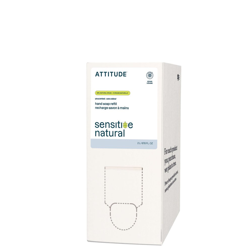 ATTITUDE Gentle Hand Soap for Sensitive Skin, EWG Verified, Enriched with Oats, Dermatologically Tested, Vegan, Unscented, Bulk Refill, 67.6 Fl Oz