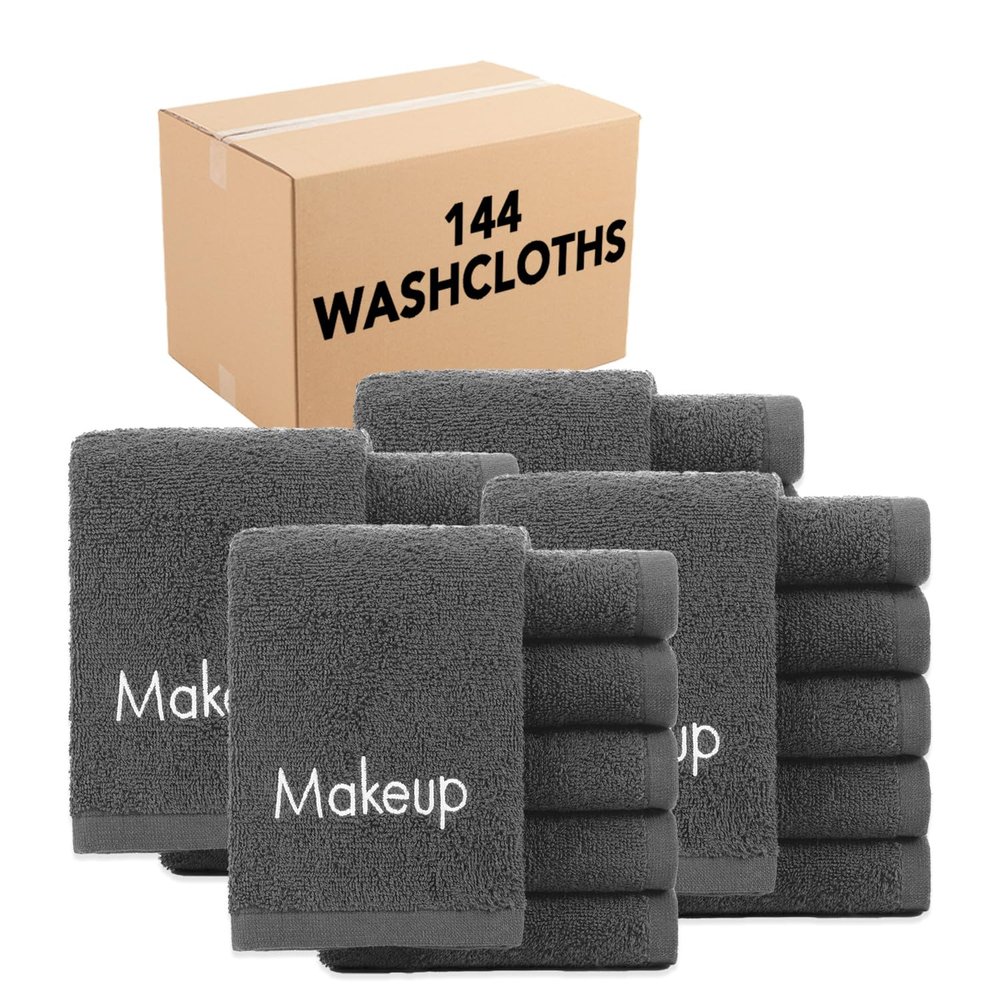 Arkwright Makeup Towels - Bulk Case of 144 - Soft & Gentle Cotton Small FingerTip Powder Room Washcloth, Decorative Bathroom Essentials for Hosts & Artists, 11 x 17 in, Grey