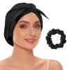 22 Momme 100% Mulberry Silk Hair Bonnet for Sleeping Curly Hair, Double-Layer Natural Silk Hair Wrap for Women, Silk Sleep Shower Cap with Elastic Band (Black) view 1