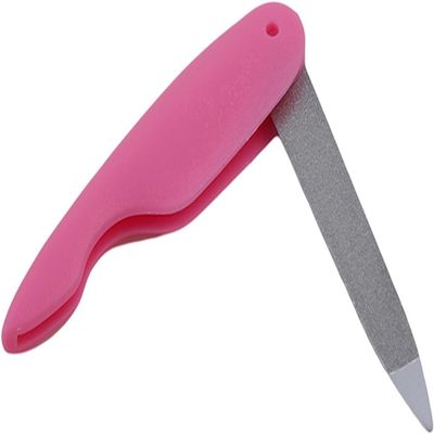 1Pc Pink Guoshang Folding Pocket Size Nail File,Double Sided Nail Files,Stainless Steel Nail Buffers,for Travel Pedicures Manicures,Nail Files and Buffers Tools and Accessories