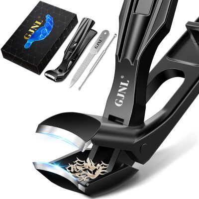 Toenail Clippers for Seniors Thick Toenails, Angled Head Large Toe Nail Clippers for Women Men with Wide Jaw Opening, Sharp Heavy Duty Fingernail Clipper Cutter with Catcher, Black