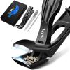 Toenail Clippers for Seniors Thick Toenails, Angled Head Large Toe Nail Clippers for Women Men with Wide Jaw Opening, Sharp Heavy Duty Fingernail Clipper Cutter with Catcher, Black view 1