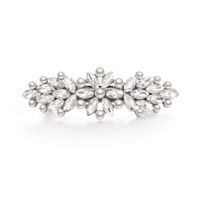 EVER FAITH Bridal Crystal Barrette Clip for Women, Weadding Gorgeous Simulated Pearl Marquise Hair Accessories for Bride Bridesmaid Clear Silver-Tone