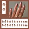 Brown Short Press on Nails Almond Fake Nails Fall Gloss Acrylic Nails French Gradient Glue on Nails Petite Artificial Nails Full Cover False Nails Reusable Artificial Nails for Women Girls 24Pcs view 2