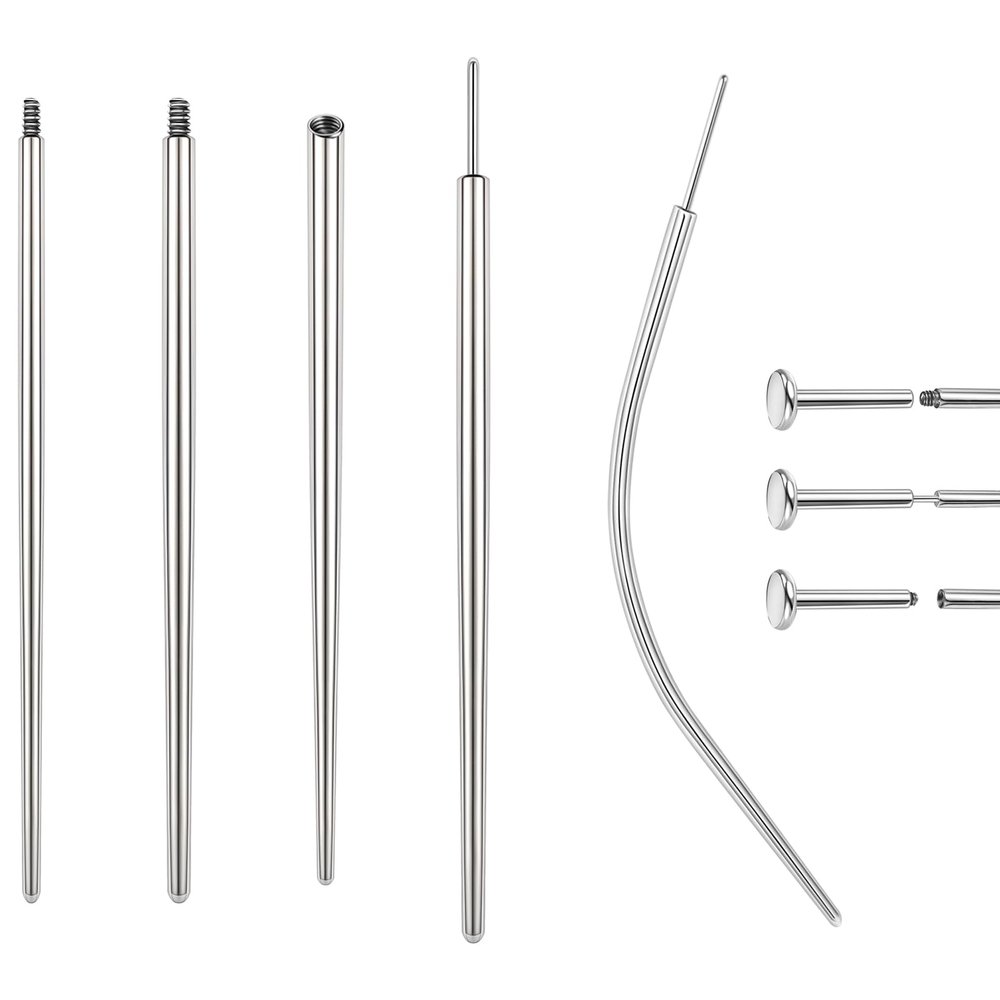 BodyAce 14G 16G 18G 20G Piercing Taper, Stainless Steel Threadless Insertion Pin Screw On Assistant Tool, Curved Body Piercing Stretching Kit for Ear/Nose/Navel/Lip/Eyebrow [16G(1.2mm) Mix]