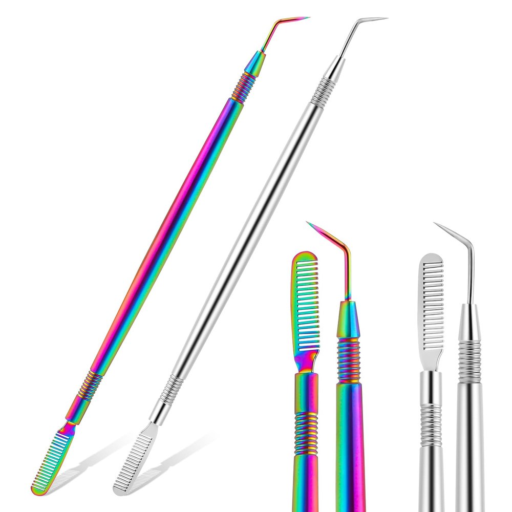 2 in 1 Eyelash Lift Perm Tool, 2 PCS Dual-End Stainless Steel Lash Separator Tool Professional Reusable Metal Lash Lift Rods with Comb for Eyelash Eyebrow Perming Tinting Curling Extensions Supplies