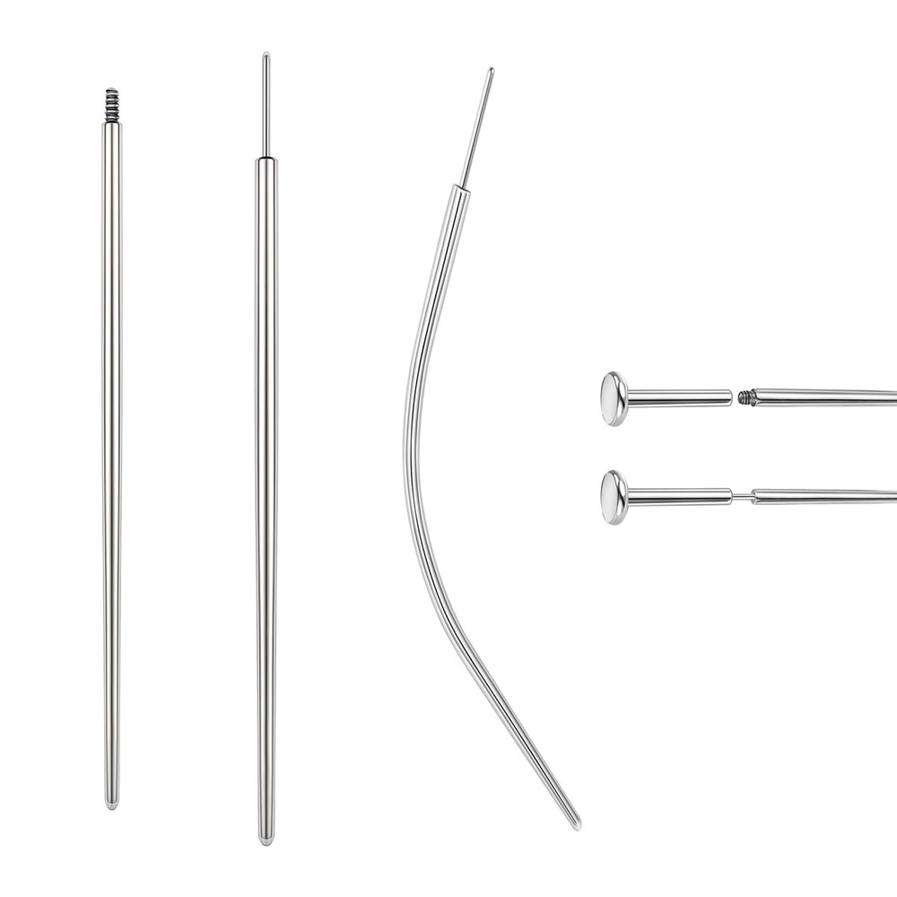 BodyAce 14G 16G 18G 20G Piercing Taper, Stainless Steel Threadless Insertion Pin Screw On Assistant Tool, Curved Body Piercing Stretching Kit for Ear/Nose/Navel/Lip/Eyebrow [18G(1.0mm) Mix]