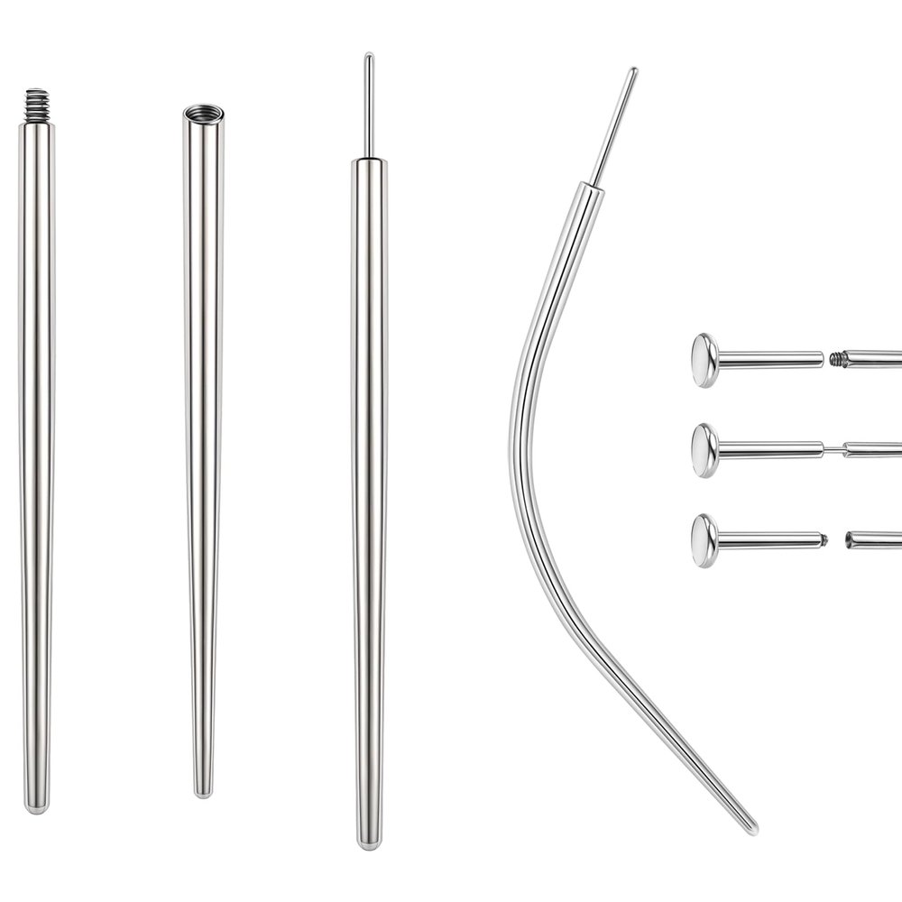 BodyAce 14G 16G 18G 20G Piercing Taper, Stainless Steel Threadless Insertion Pin Screw On Assistant Tool, Curved Body Piercing Stretching Kit for Ear/Nose/Navel/Lip/Eyebrow [14G(1.6mm) Mix]