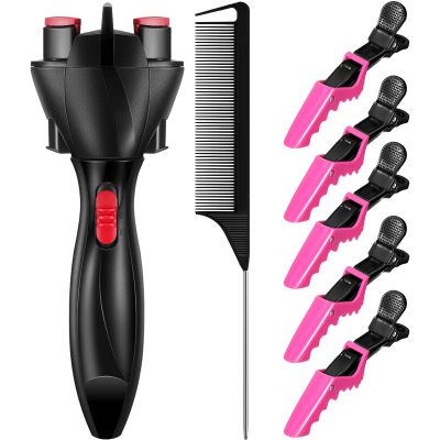 7 Pieces Automatic Braider Set, Includes Electronic Tool Machine, Braid Maker Twister with Rat Tail Comb and Crocodile Clips for Styling (Rose Red)