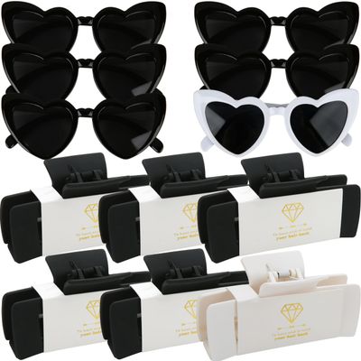 12pcs Bridesmaid Proposal Gifts 4.1inch square Bachelorette Claw Clips Sunglasses set of 12 Trendy Cute Hair Clips for Wedding Party Favors(White&Black 12pcs)