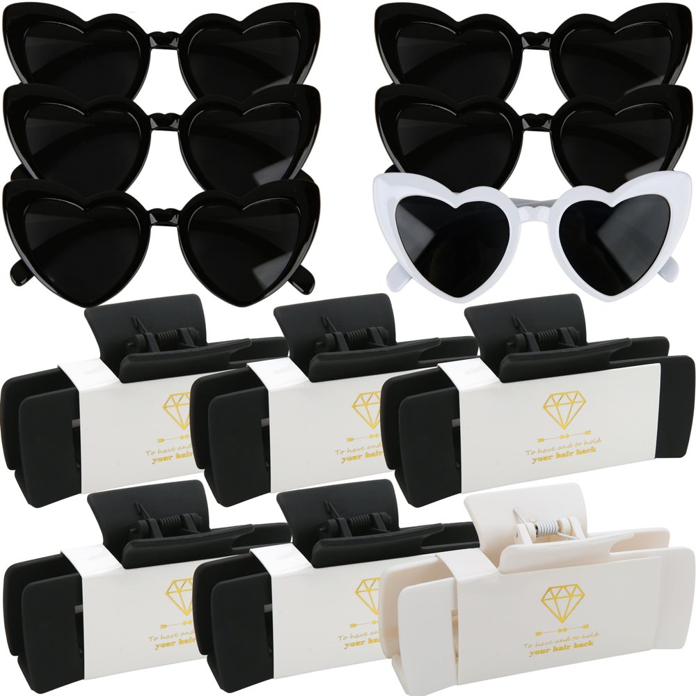 12pcs Bridesmaid Proposal Gifts 4.1inch square Bachelorette Claw Clips Sunglasses set of 12 Trendy Cute Hair Clips for Wedding Party Favors(White&Black 12pcs)