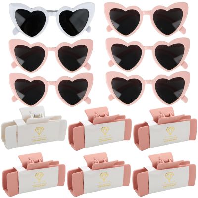 12pcs Bridesmaid Proposal Gifts 4.1inch square Bachelorette Claw Clips Sunglasses set of 12 women Trendy Cute Hair Clips for Wedding Party Favors(White&Pink 12pcs)