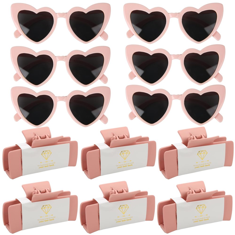 12pcs Bridesmaid Proposal Gifts 4.1inch square Bachelorette Claw Clips Sunglasses set of 12 Girls Trendy Cute Hair Clips for Wedding Party Favors(Pink 12pcs)