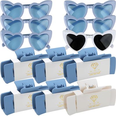 12pcs Bridesmaid Proposal Gifts 4.1inch square Bachelorette Claw Clips Sunglasses set of 12 women Trendy Cute Hair Clips for Wedding Party Favors(White&Dusty Blue 12pcs)