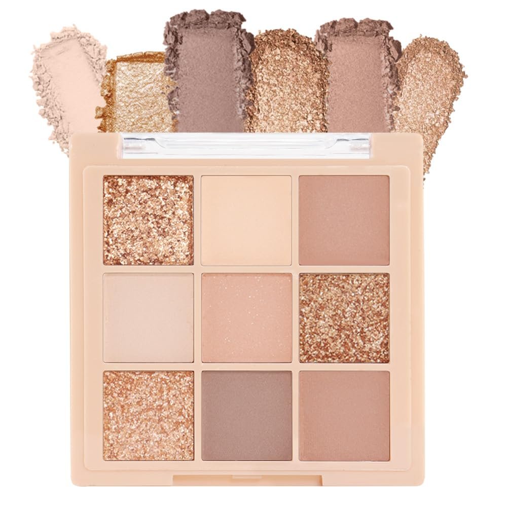 AMY'S DIARY Matte nude neutral Eye Shadow Palette Makeup,Eyeshadow Long Lasting Waterproof Cruelty-Free, 9 Blendable Shades in Smooth for girls (01#)