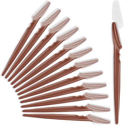 12 Pcs Brown Eyebrow Razors, Face Razors Multipurpose, Exfoliating Dermaplaning Tools, Eyebrow Trimmers Shaver with Protective Cover, Facial Hair Removal for Women Men Body Use