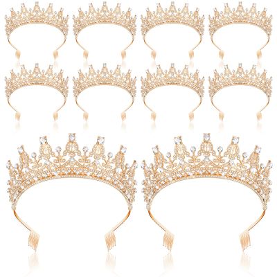 Wavyknot 10 Pieces Crown Tiara for Women Crystal Headband with Comb Princess Rhinestone Queen Crown Bridal Hair Accessories Jewelry for Women Prom Birthday Party Wedding Gifts(Gold)